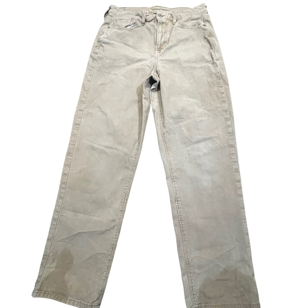 American Eagle Mom Straight Corduroy Pants Tan Khaki Stretch Women 10 Regular
